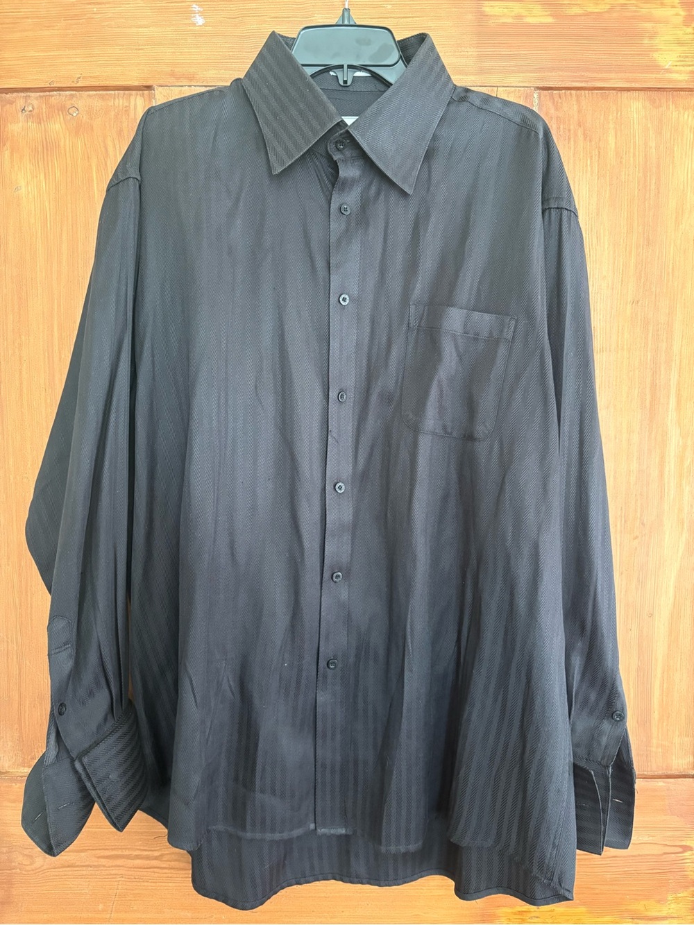 Men's Fratello Black Embossed Stripe French Cuffs Shirt 18.5 Sleeve 36-37